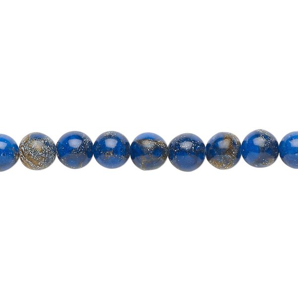 Bead, resin and multi-stone (dyed / assembled), lapis blue and brown, 6mm round. Sold per 8-inch strand, approximately 30 beads. image number 0
