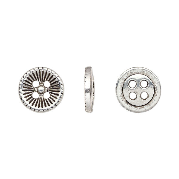 Button, antiqued silver-finished "pewter" (zinc-based alloy), 11.5mm single-sided corrugated round. Sold per pkg of 50. image number 0