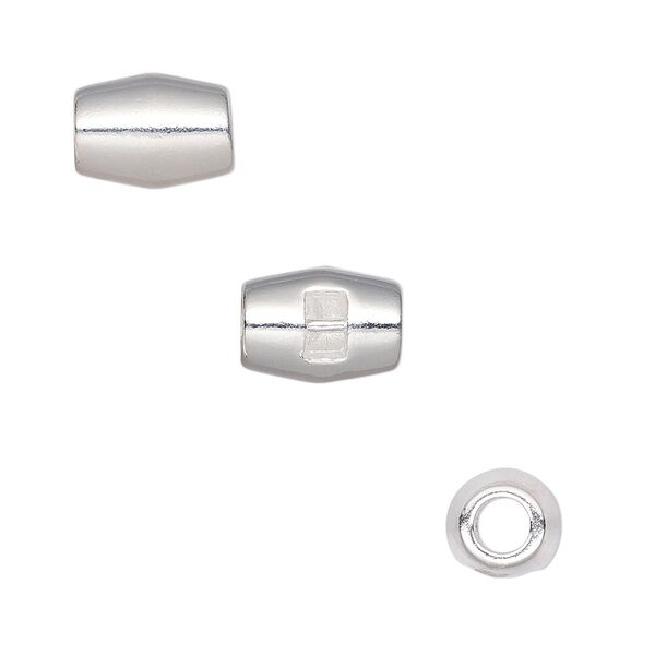 Bead, silver-plated "pewter" (zinc-based alloy), 10.5x8mm oval with 2.5mm bar and 2.5x1.5mm hole, 3.5mm inside diameter. Sold per pkg of 4. image number 0