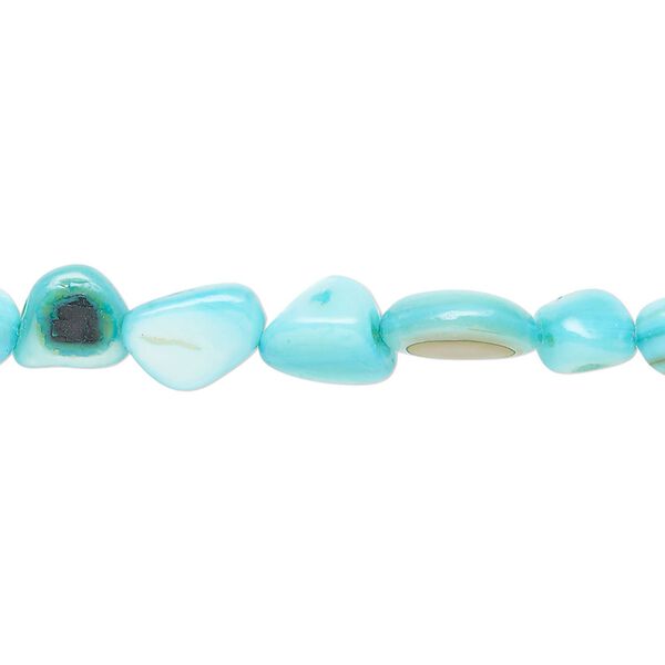 Bead, mother-of-pearl shell (dyed), pkg/30 inches, small to large pebble, sky blue. image number 0
