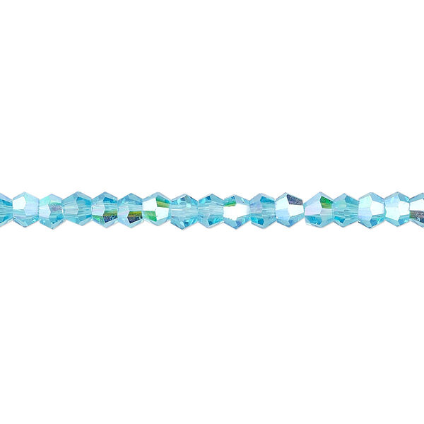 Bead 1pk transparent turquoise blue AB, Celestial Crystal® 4mm bicone 15.5-16 inch image number 0