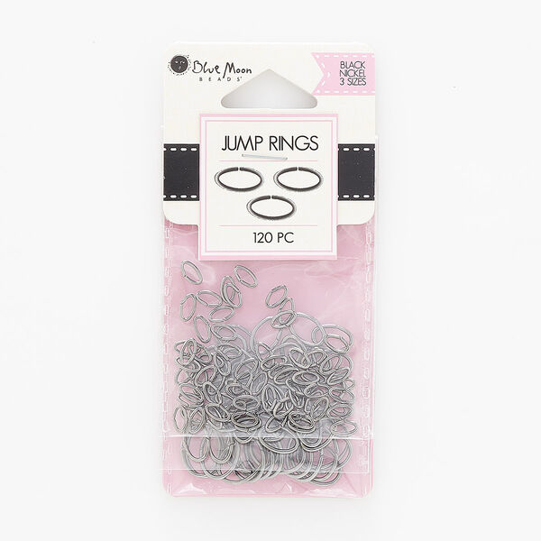Jump ring mix, nickel-finished steel, 6x3mm / 9x6mm / 12x8mm ovals, 4.3mm / 7.3mm / 10.1mm inside diameter, 18 gauge. Sold per 120-piece set. image number 0