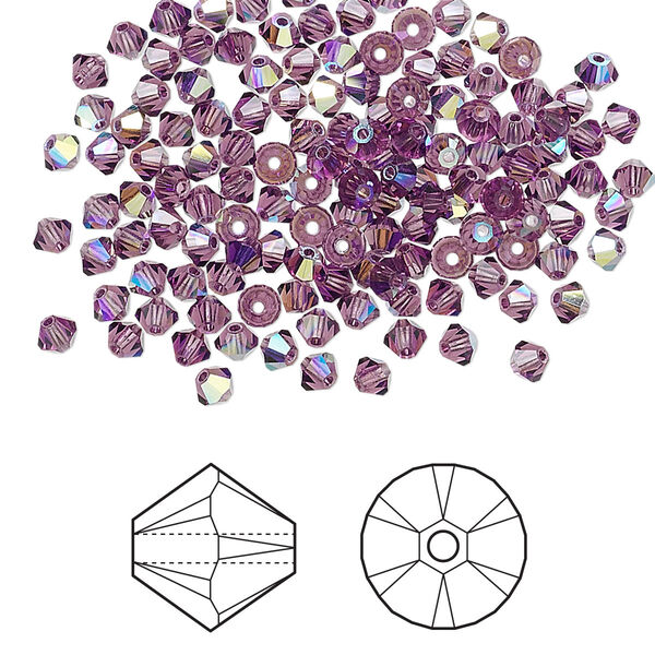 Bead 144pk amethyst AB, Crystal Passions® 3mm bicone 5328 image number 0