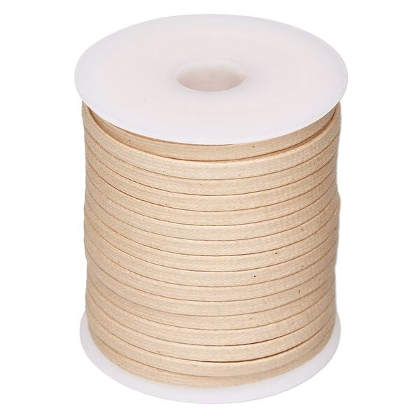 Cord, waxed cotton, natural, 3mm flat. Sold per 25-meter spool. image number 0