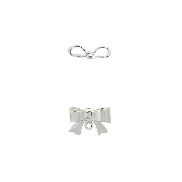 Drop, silver-plated brass, 10x7mm bow with loop. Sold per pkg of 10. image number 0