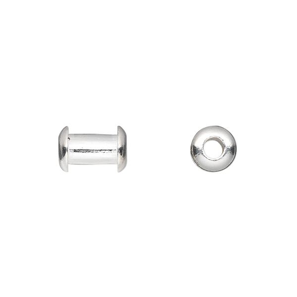 Bead, sterling silver, 10x7mm spool tube, 3mm hole. Sold individually. image number 0