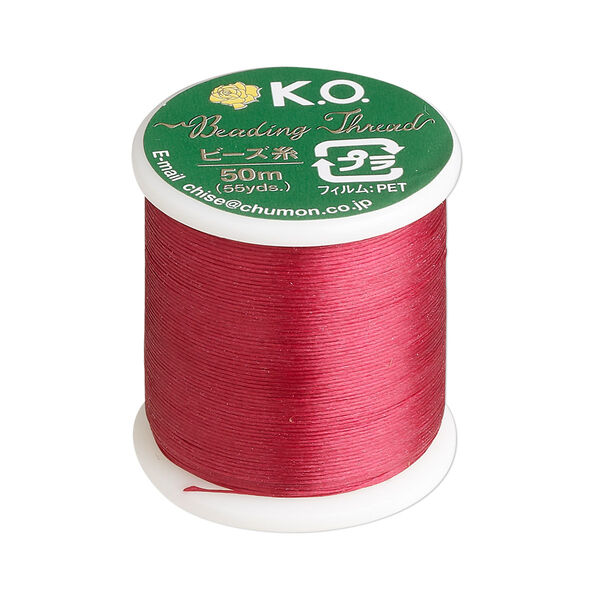 Thread, K.O., waxed nylon, red, 0.15mm diameter. Sold per 55-yard spool. image number 0