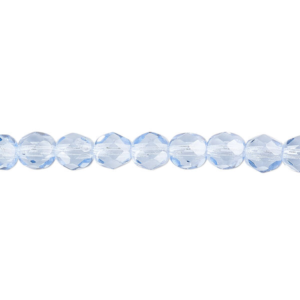 Bead, Czech fire-polished glass, transparent ice blue, 6mm faceted round. Sold per 15-1/2" to 16" strand, approximately 65 beads. image number 0
