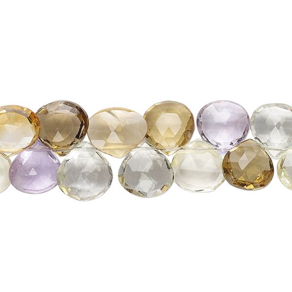 Multi-gemstone 1pkg1, hand-cut top-drilled faceted puffed teardrop bead 7 inch 8-9mm image number 0