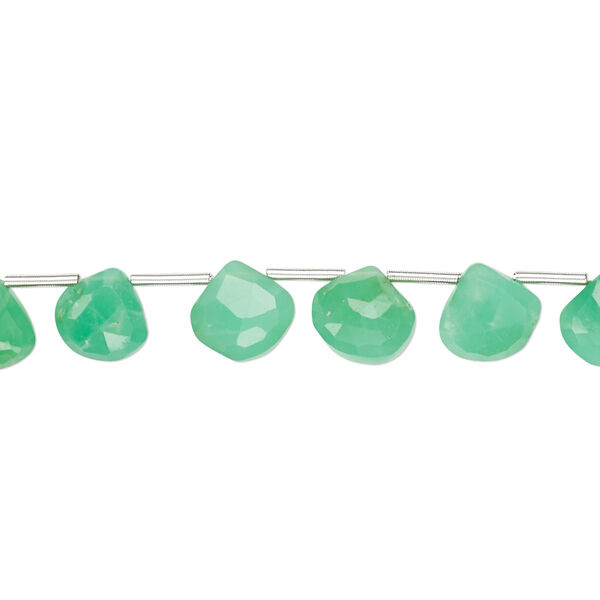 Chrysoprase 1pkg1, hand-cut top-drilled faceted flat teardrop bead natural 4 inch 6x6mm-7x7mm image number 0