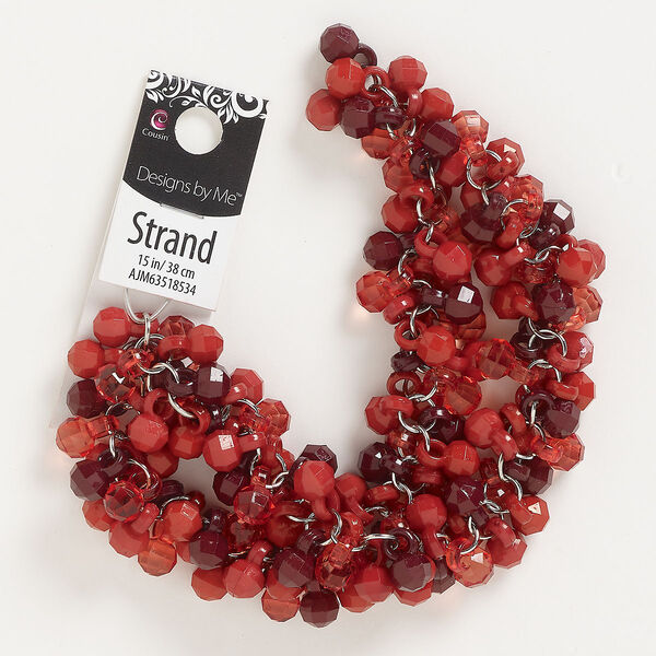 Component, acrylic and steel, opaque and translucent red and burgundy, 8mm faceted round. Sold per 15-inch strand. image number 0
