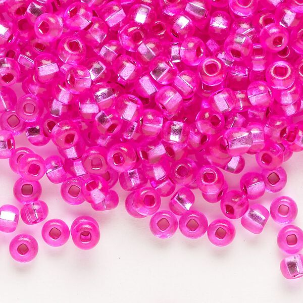 Seed bead, Preciosa Ornela Czech glass, pkg/500g, #6 rocaille, transparent silver-lined dark pink, (18277). image number 0