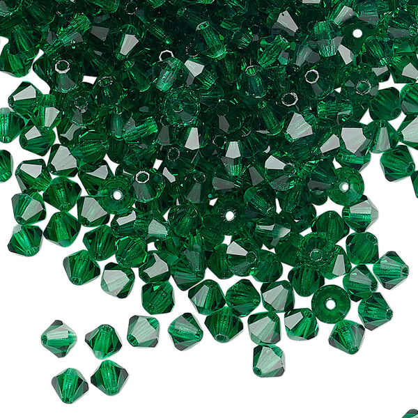 Bead 720pk emerald, Preciosa Czech crystal 4mm bicone image number 0