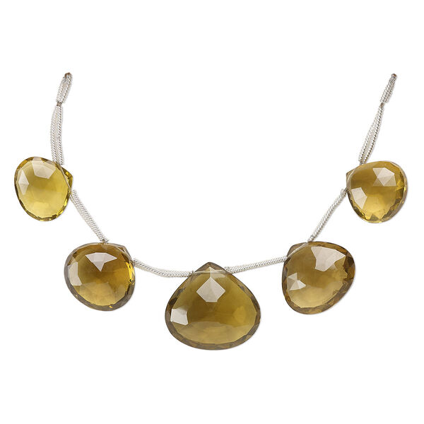 Golden quartz 1pkg5, hand-cut top-drilled faceted puffed teardrop bead graduated 19x18mm-29x26mm image number 0