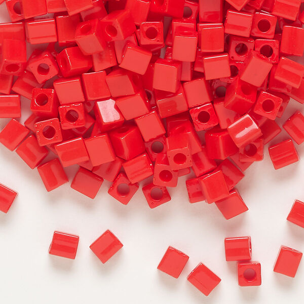 Seed bead, Miyuki, glass, pkg/250g, 3.5-3.7mm square, opaque red (SB-407). image number 0