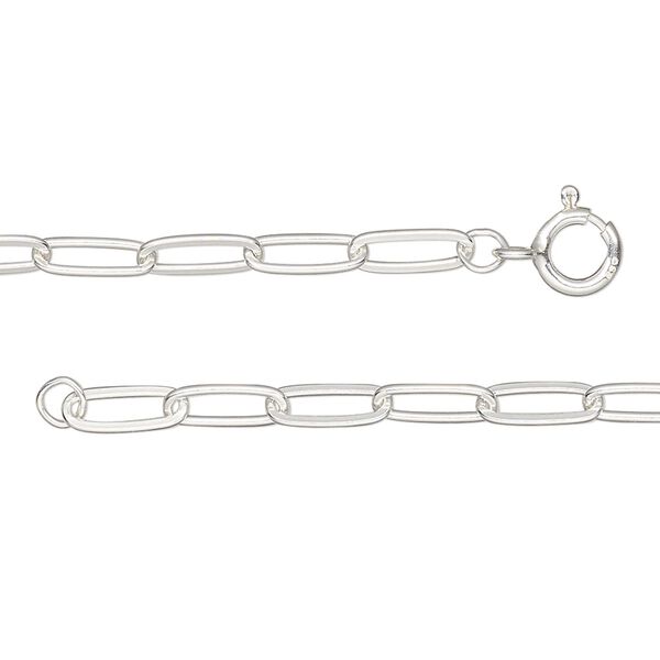 Chain, sterling silver, 3mm paperclip, 18-inches with springing clasp. Sold individually. image number 0