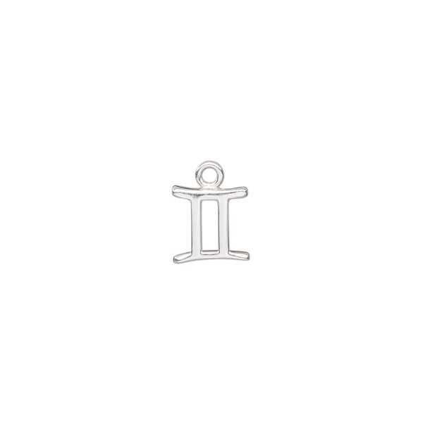 Charm, sterling silver, 8mm single-sided Gemini zodiac symbol. Sold individually. image number 0
