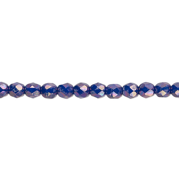 Bead, Czech fire-polished glass, opaque dark blue nebula, 4mm faceted round. Sold per 15-1/2" to 16" strand. image number 0