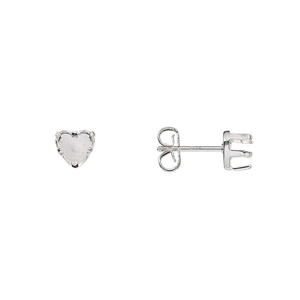Earstud 1pkg4 Snap-Tite® sterling silver, 5mm heart 5-prong setting / earnuts, 2 pair image number 0