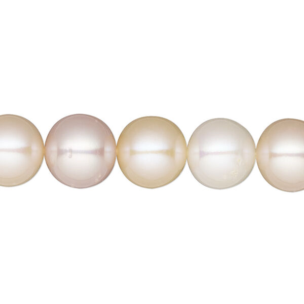 Pearl, White Lotus™, cultured freshwater (bleached), white / peach / mauve, 10-11mm semi-round, B- grade, Mohs hardness 2-1/2 to 4. Sold per 15-1/2" to 16" strand. image number 0
