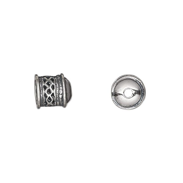 Cord end, antiqued sterling silver, 8.5x8.5mm with lattice cutout design, 6mm inside diameter. Sold individually. image number 0