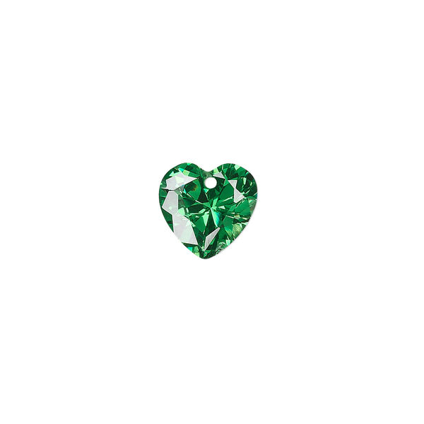 Drop, cubic zirconia, emerald green, 10x10mm hand-faceted heart, Mohs hardness 8-1/2. Sold per pkg of 2. image number 0
