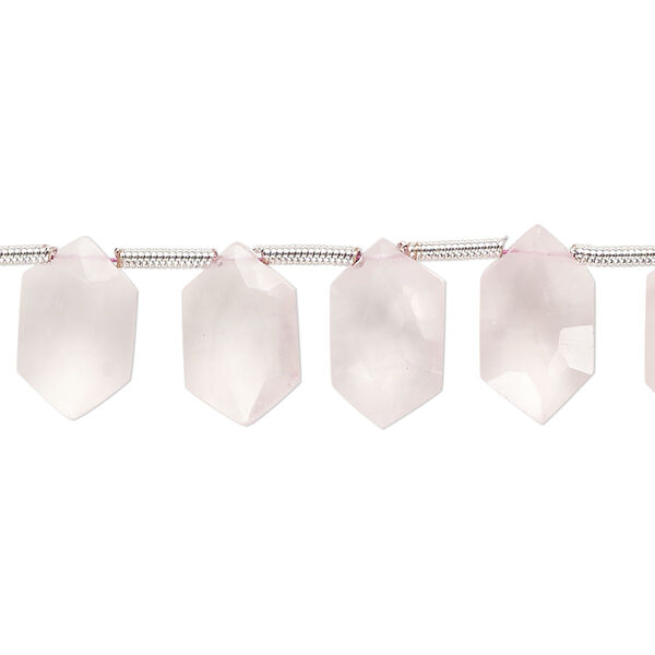 Rose quartz 1pkg22, hand-cut side-drilled faceted puffed hexagon bead 13x7mm image number 0
