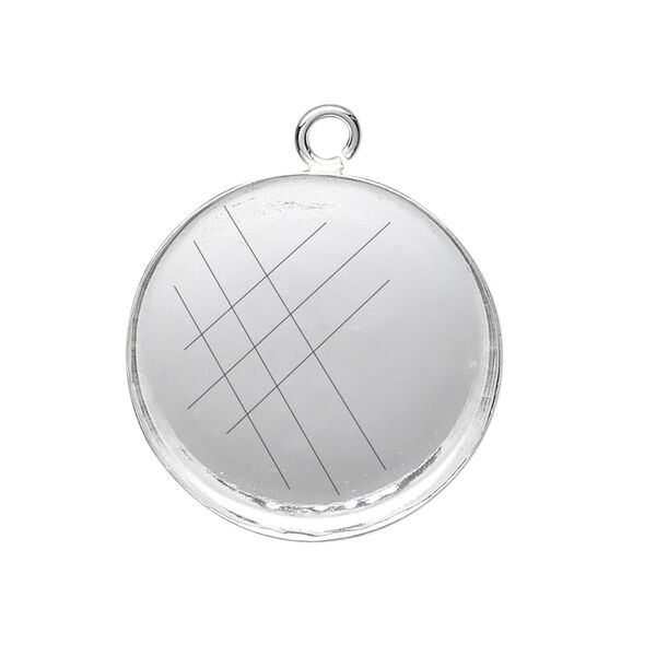 Drop, fine silver, 25mm round bezel cup setting with open loop. Sold individually. image number 0