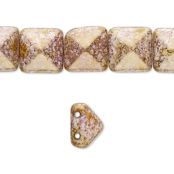 Spacer, Preciosa, Czech pressed glass, marbled opaque purple luster, 11x11x7.5mm 2-strand pyramid, fits up to 5.5mm bead. Sold per 8-inch strand, approximately 15 spacers. image number 0