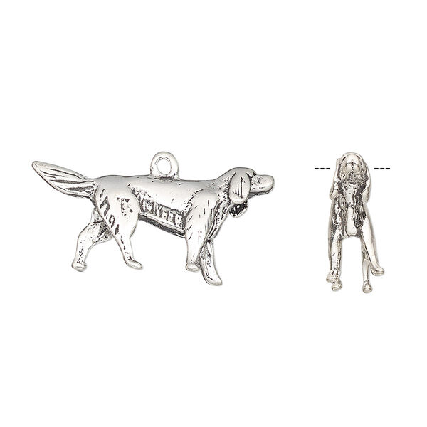 Charm, antiqued sterling silver, 25x12mm 3D Irish Setter. Sold individually. image number 0