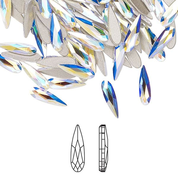 Flat back 180pk crystal AB foil back, Crystal Passions® 10x2.8mm raindrop 2304 image number 0