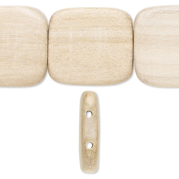 Bead, wood (waxed), 25x25mm hand-cut double-drilled rounded flat square. Sold per 15-1/2" to 16" strand. image number 0