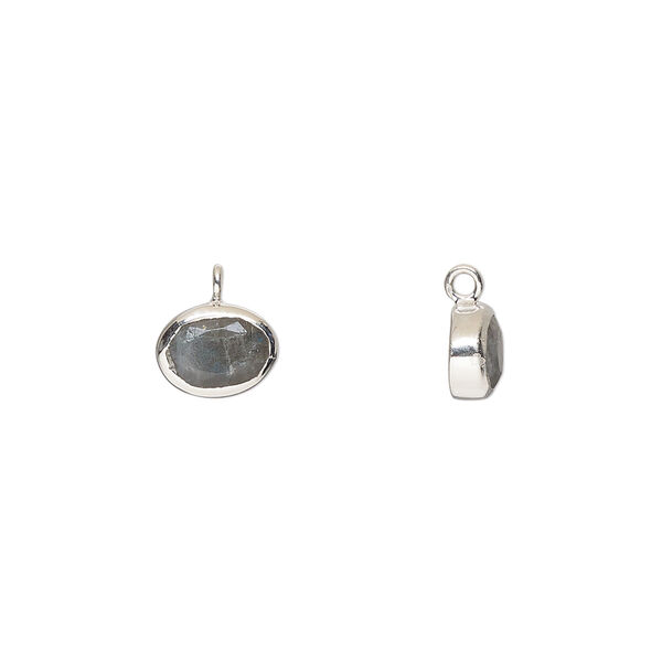 Drop sterling silver labradorite 1pk 8x6mm hand-cut faceted oval, natural image number 0