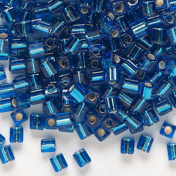 Seed bead, Miyuki, glass, pkg/25g, 3.5-3.7mm square, transparent silver-lined dark blue (SB-149S). image number 0