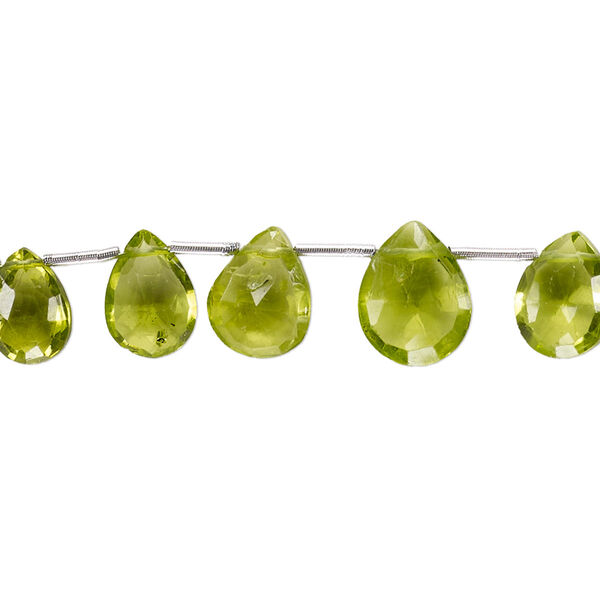 Peridot 1pkg11, hand-cut top-drilled faceted puffed teardrop bead natural graduated 7x5mm-11x8mm image number 0