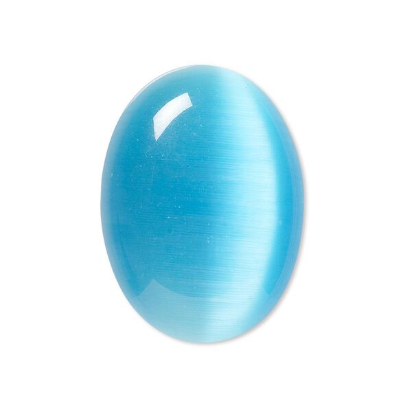 Cabochon, cat's eye glass (fiber optic glass), turquoise blue, 30x22mm calibrated oval, quality grade. Sold per pkg of 2. image number 0