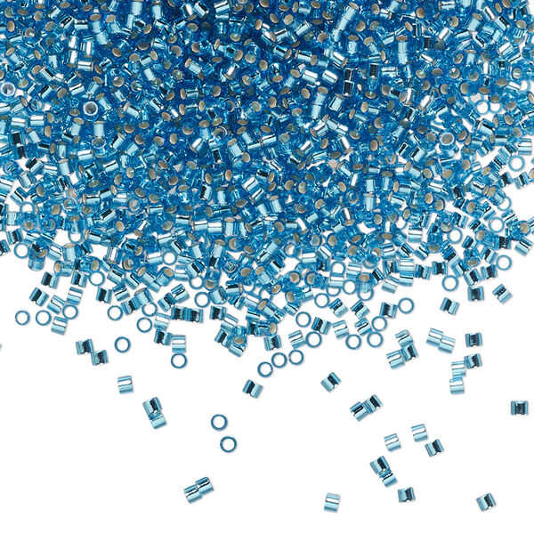 Seed bead, Delica®, glass, pkg/50g, #15 round, transparent silver-lined Capri blue (DBS-0149). image number 0