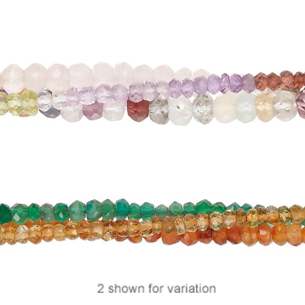 Multi-gemstone 1pkg3, hand-cut faceted rondelle bead 13 inch mix 2x1mm-5x4mm image number 0