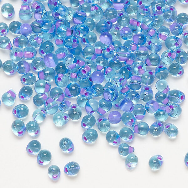 Seed bead, Miyuki, glass, pkg/250g, 4x3.4mm fringe, transparent purple inside dyed color light blue (DPF-47). image number 0