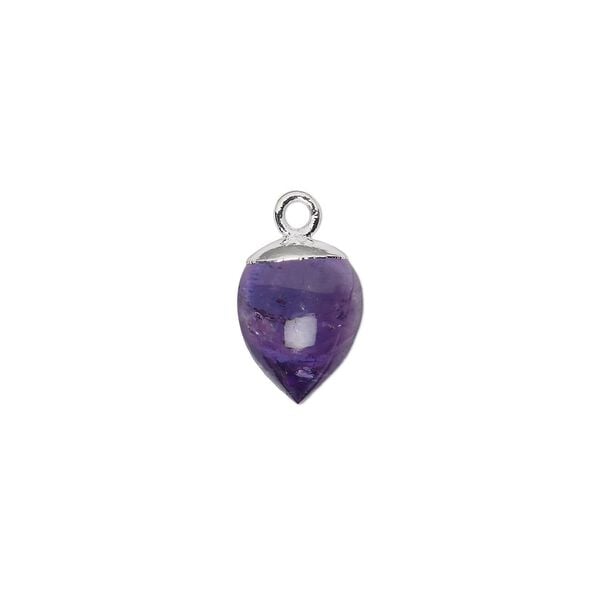 Amethyst / sterling silver 1pkg1, electroplated hand-cut acorn drop natural 9x8mm image number 0