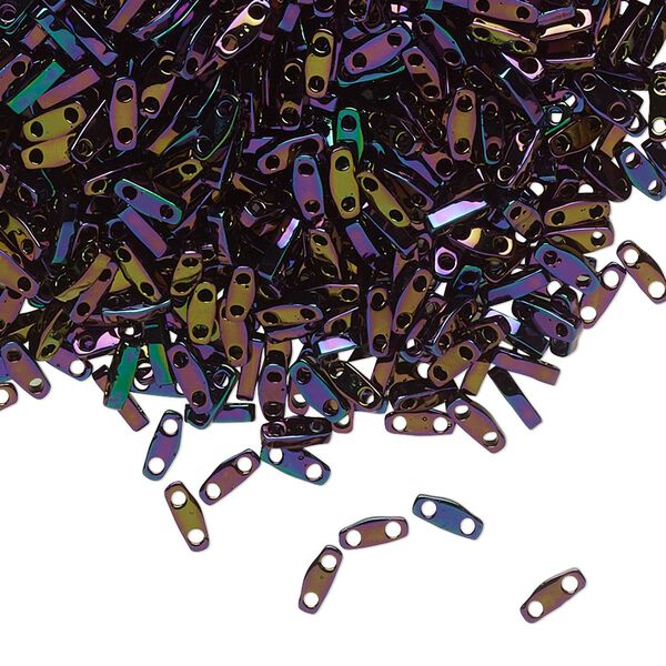 Seed bead, TILA®, glass, pkg/250g, 5x1.2mm quarter tila rectangle, opaque iris dark plum, (QTL-454). image number 0