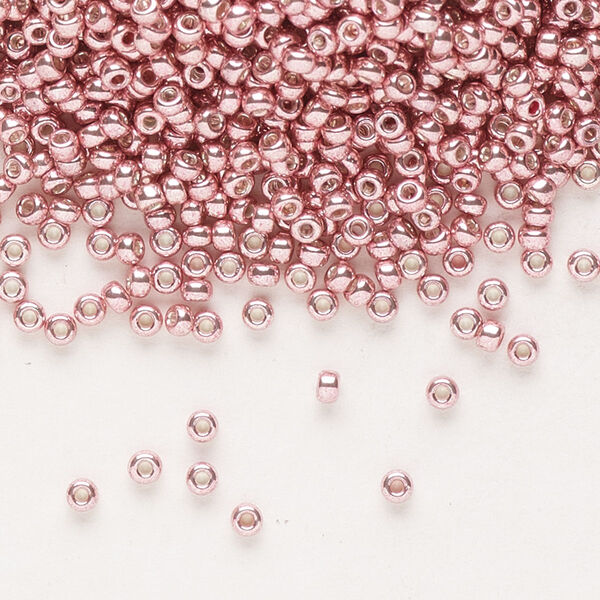 Seed bead, Miyuki, glass, pkg/250g, #11 rocaille, opaque galvanized pink blush, (RR-1067). image number 0