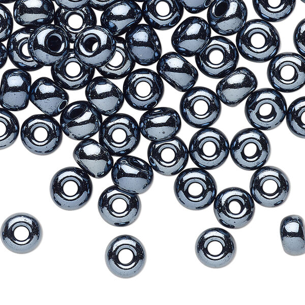 Seed bead, Preciosa Ornela Czech glass, pkg/500g, #2 rocaille, opaque hematite black, (49102). image number 0