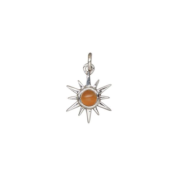 Carnelian / sterling silver 1pkg1, open star drop antiqued 12x12mm image number 0