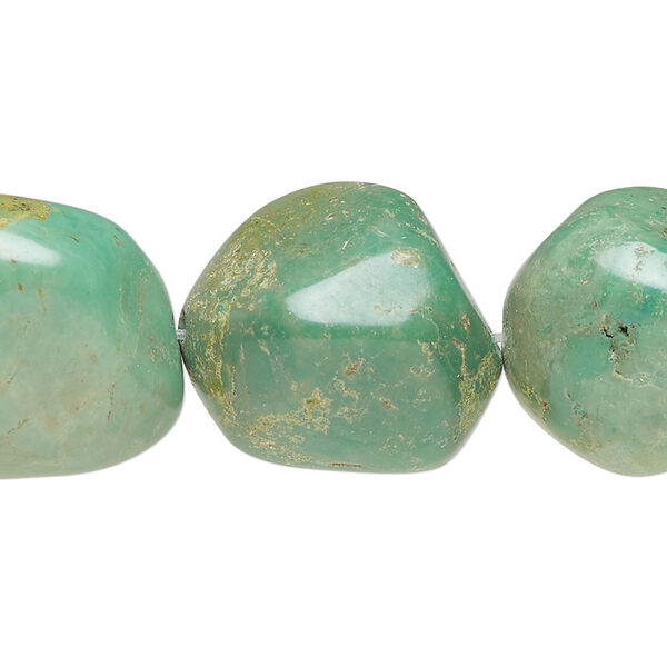Bead, turquoise (dyed / stabilized), green-brown, medium to large tumbled nugget, Mohs hardness 5 to 6. Sold per 15-1/2" to 16" strand. image number 0