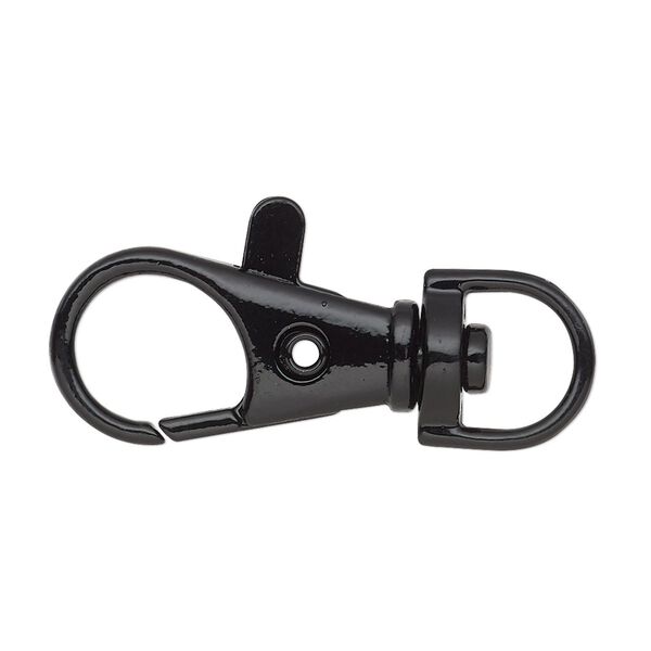 Clasp, lobster claw, black-finished "pewter" (zinc-based alloy), 31x13mm with swivel. Sold per pkg of 4. image number 0