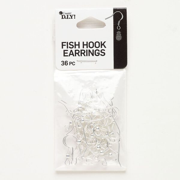 Ear wire fishhook 1pkg36, 15mm / 2.5mm ball / 4x2mm coil, 22 gauge silver-finished steel 18 pair image number 0