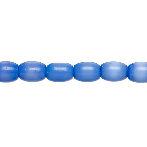 Bead, cat's eye glass (fiber optic glass), pkg/14 inch, opaque cobalt blue, 8x7mm center-drilled oval. image number 0