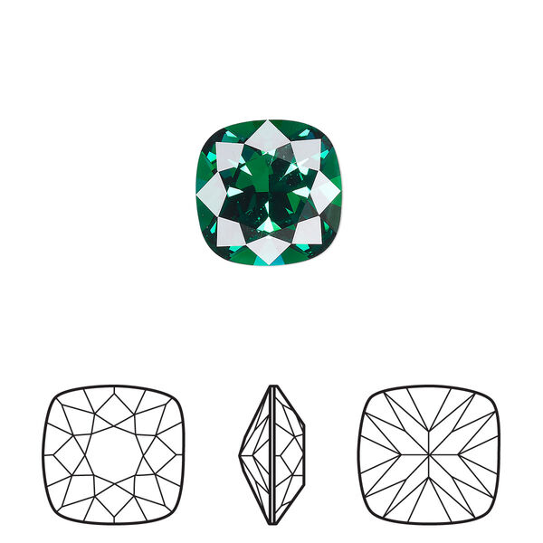 Fancy stone 1pk majestic green foil back, Crystal Passions® 12mm cushion 4470 image number 0
