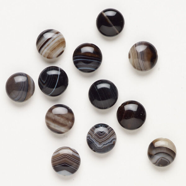 Bead, black agate (dyed), 12-13mm puffed flat round, B grade, Mohs hardness 6-1/2 to 7. Sold per pkg of 12. image number 0